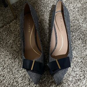 Cole Haan Women's Navy Herringbone Bow Heels